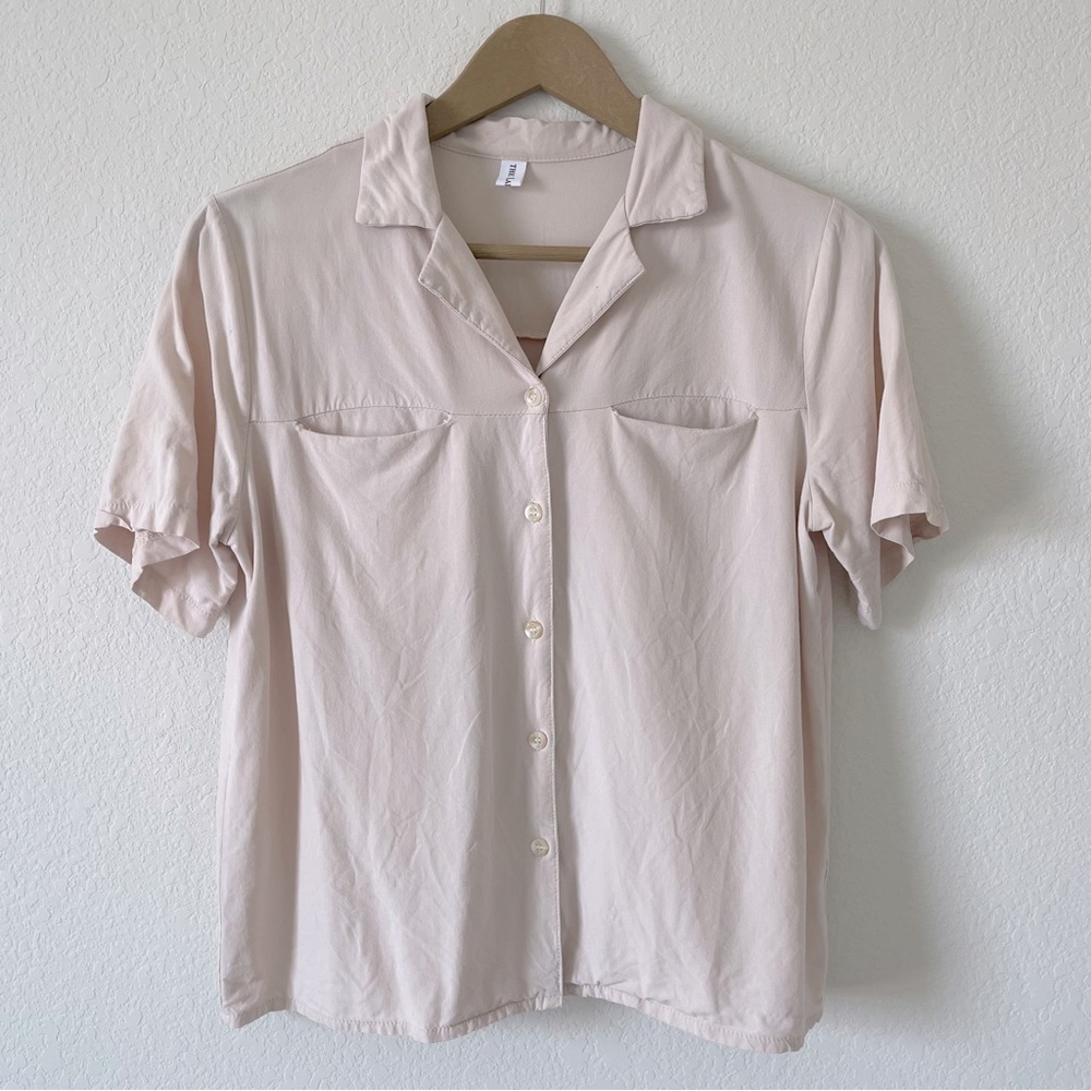 Light Pink/beige short sleeve button up shirt
